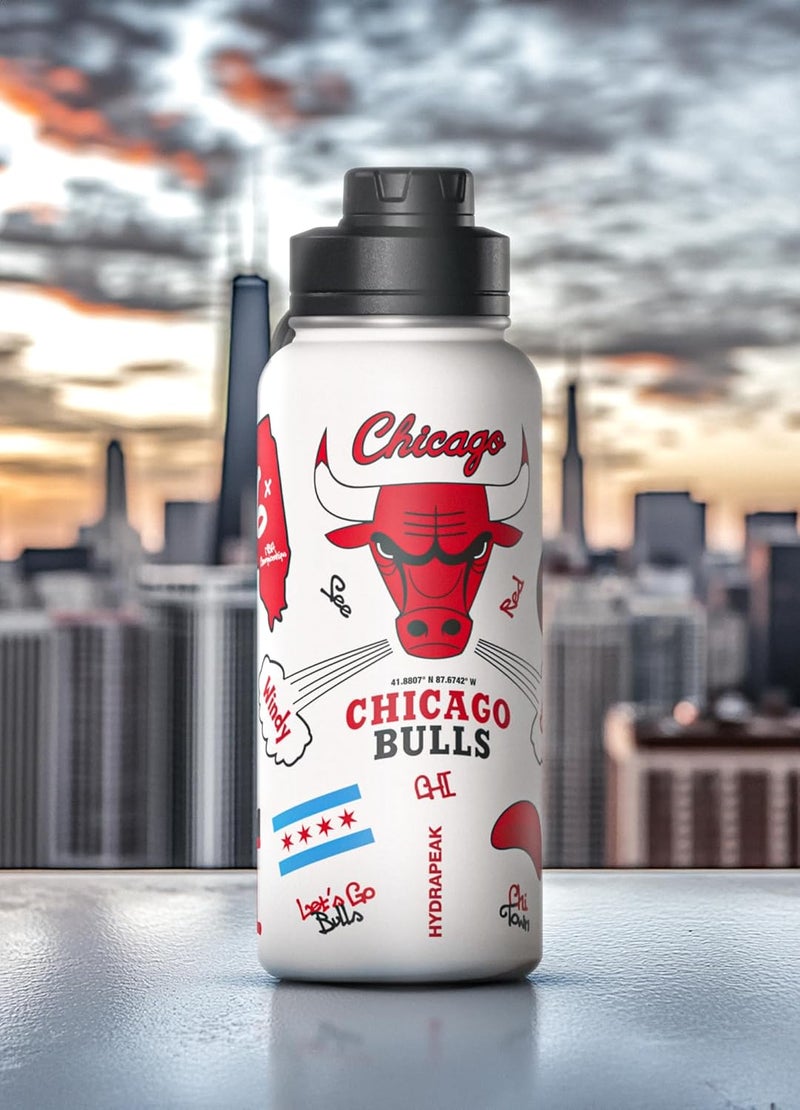 Hydrapeak x NBA Officially Licensed Chicago Bulls 32oz Active Water Bottle Chug Lid Stainless Steel Reusable Double Wall Celebrating The City Of Chicago - Image 3